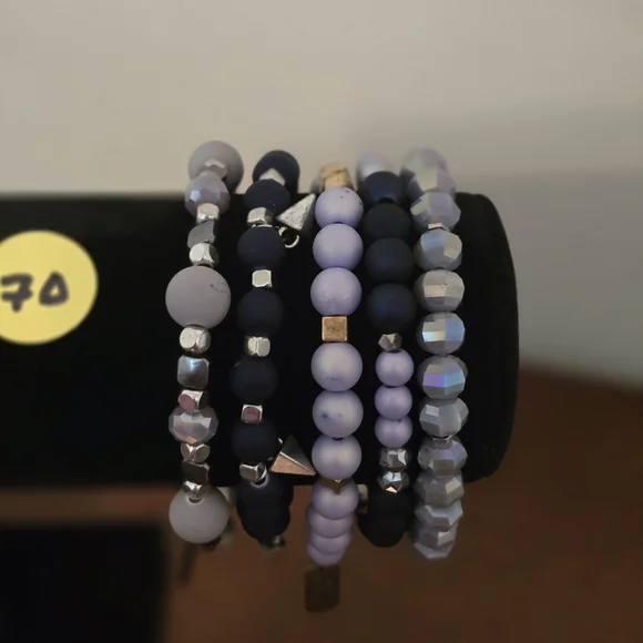 Erimish Lavender and Black Extended Mixed Bead Bracelet Set (NWOT) - Picture 1 of 1